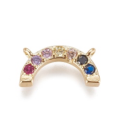 Golden Brass Micro Pave Cubic Zirconia Charms, Cadmium Free & Lead Free, Rainbow, Colorful, Golden, 7x14x2mm, Hole: 1mm