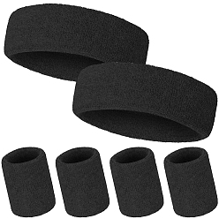 Черный 2 комплект из спортивной хлопковой повязки на голову и напульсника, чёрные, 180x50 мм