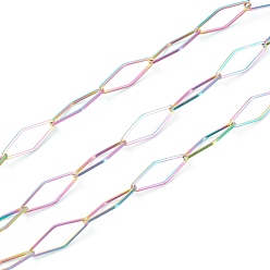 Rainbow Color Ion Plating(IP) 304 Stainless Steel Link Chain, Rhombus, Soldered, Soldered, with Spool, Rainbow Color, 19.5x7x1mm, 16.4 Feet(5m)/roll