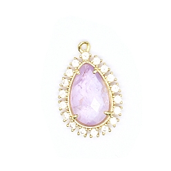 Аметист Подвески из натурального аметиста , подвески в форме капли, с фурнитурой из золотой латуни и кубическим цирконием, граненые, 25x17x5 мм