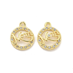 Золотой Подвески из латуни с микро паве ко Дню матери, прозрачные подвески с кубическим цирконием, без кадмия, без никеля и без свинца, вокруг слова мамы, золотые, 19.5x11.5x2 мм, отверстие : 1.2 мм