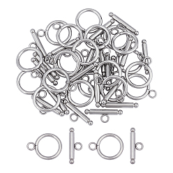 Stainless Steel Color 20Sets 304 Stainless Steel Toggle Clasps, Stainless Steel Color, 20~22x8~16x2~3mm, Hole: 3mm