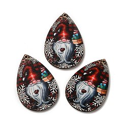 Темно-Красный Большие подвески из дерева с односторонним принтом, рождественские подвески в виде слезинок, темно-красный, 54x36.5x2.4 мм, отверстие : 2 мм