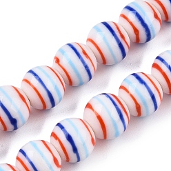 Разноцветный Непальские бусины лэмпворк ручной работы, полосатые бусины, круглые, красочный, 15~17 мм, отверстие : 1.6~2 мм, около 43~45 шт / нитка, 25.20~26.18 дюйм (64~66.5 см)