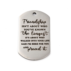 Нержавеющая Сталь Цвет Антикоррозийные 201 подвески из нержавеющей стали, сообщение очарование, прямоугольник со словесным очарованием, цвет нержавеющей стали, 49x28x1.8 мм, отверстие : 3 мм