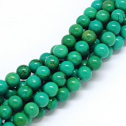 Темный Морско-зеленый Круглые бусины из натурального магнезита, окрашенная и подогревом, темно-зеленый, 6 мм, отверстие : 1 мм, около 70 шт / нитка, 15.55 дюйм