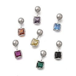 (52) Непрозрачная лаванда Квадратные подвески из латуни с микропаве из кубического циркония, без кадмия, без никеля и без свинца, платина, разноцветные, 13x5x4~4.5 мм, отверстие : 1.2x1.5 мм