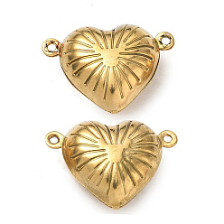 Heart 304 Stainless Steel Connector Charms, Real 18K Gold Plated, Sunburst Heart, 14.5x20x7mm, Hole: 1mm