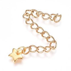 Golden 304 Stainless Steel Chain Extender, Curb Chain, with Charms, Star, Golden, 57mm, Link: 4x3x0.5mm