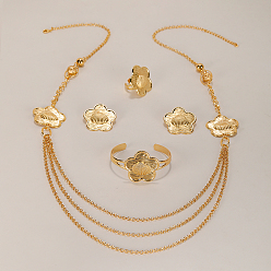 Золотой Изысканный браслет-манжета из цинкового сплава с цветком в ближневосточном стиле, серьги, ожерелья и кольца для женщин, золотые