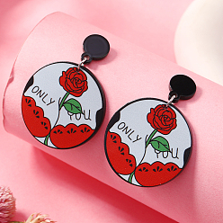 Плоский Круглый Бикини с акриловым принтом и уникальными серьгами-гвоздиками, плоско-круглые, 50x36 мм