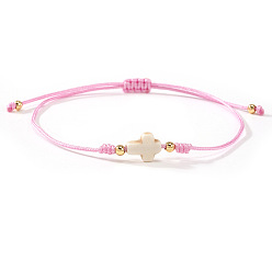 Pink Браслеты из окрашенных синтетических бусин белого бирюзового цвета и латунных бусин, сплетенные из бусин., украшения из полиэстеровой нити, плетеные для женщин, крестик, розовые