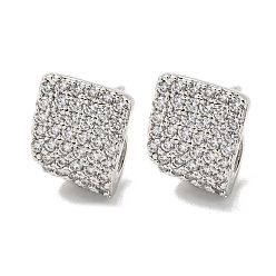 Platinum Brass with Clear Cubic Zirconia Stud Earrings, Twist Rectangle, Platinum, 14x11mm