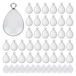 Нержавеющая Сталь Цвет 50шт 304 подвеска из нержавеющей стали с кабошоном, ободок с фрезерованным краем, капля, с кабошонами из прозрачного стекла каплевидной формы (шт.), цвет нержавеющей стали, лоток : 50 мм, 18x13 мм, отверстие : 22x13.5x1.5 мм