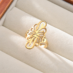 Цветок 304 открытые кольца манжеты из нержавеющей стали, золотые, цветок, размер США 7 (17.3 мм)