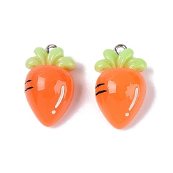 Carrot Подвески из непрозрачной смолы, окрашенные распылением, имитация еды, с платиново-железными петлями, темно-оранжевый, морковное очарование, 24.5~26x14~15x10.5 мм, отверстие : 1.8~2 мм