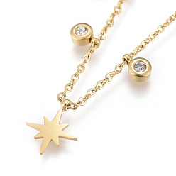 Золотой 304 подвесные из нержавеющей стали ожерелья, с четким кубического циркония, кабельные цепи и круглые бусы, звезда, золотые, 16.61 дюйм (42.2 см)