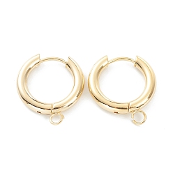 Real 24K Gold Plated 201 Stainless Steel Huggie Hoop Earring Findings, with Horizontal Loop and 316 Surgical Stainless Steel Pin, Real 24K Gold Plated, 20x18x3mm, Hole: 2.5mm, Pin: 1mm