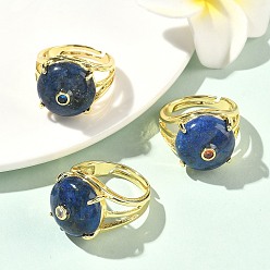 Ляпис-Лазурь Открытые кольца манжеты из латуни с микропаве и кубическим цирконием, с природными лазурита, круглые, стойки покрытие, долговечный, золотые, 18 мм