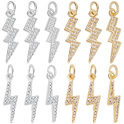 Золотой & Серебряный 12 шт 4 стили латунные подвески из микропаве с фианитом, молния, с прыжковых колец, долговечный, золотой и серебряный, 17.5~20x6x1.5~2 мм, отверстие : 1.8~3 мм, 3 шт / стиль
