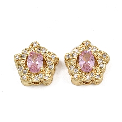 Pink Многожильные звенья из латуни с паве из кубического циркония, долговечный, цветок, золотые, розовые, 13.5x13.5x6 мм, отверстие : 2 мм