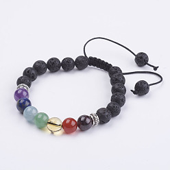 Mixed Stone Natural Gemstone Braided Bracelets, with Nylon Thread and Tibetan Style Alloy Spacer Beads, 1-7/8 inch(47mm)