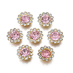 Розовый Шить на горный хрусталь, прозрачное стекло горный хрусталь, с настройками железного зубца, граненые, цветок, светло-розовый, 12x5 мм, отверстие : 1.2 мм
