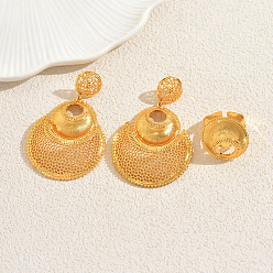 Золотой Комплекты из полых круглых серег-гвоздиков и колец-манжет из сплава для женщин, золотые, серьги: 67x42 mm