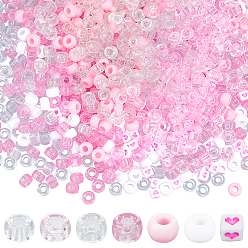 Бледно-Розовый 1120шт 7 стили непрозрачные и прозрачные пластиковые бусины, бочка и куб, розовый жемчуг, 6~9x6 мм, отверстие : 3~3.8 мм, 160 шт / стиль