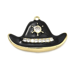 Черный Латунь эмаль подвески, с подвесками в виде ковбойской шляпы, инкрустированными прозрачными кубическими циркониями., золотые, чёрные, 20x32.5x5 мм, отверстие : 1.5 мм