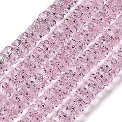 Pink Прозрачные стеклянные бусины, граненые, баррель, розовые, 7.5x5 мм, отверстие : 1.6 мм, около 64 шт / нитка, 14.69'' (37.3 см)