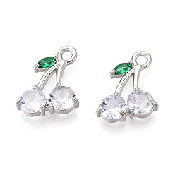 Платина Латунные микро проложить кубического циркония подвески, без кадмия, без никеля и без свинца, черри прелести, платина, 13.5~14x10.6x3~3.5 мм, отверстие : 1.6~1.8 мм