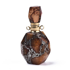 Sandy Brown Assembled Synthetic Pyrite and Imperial Jasper Openable Perfume Bottle Pendants, with Brass Findings, Dyed, Sandy Brown, capacity: 1ml(0.03 fl. oz), 40~41x19.5~20x14~14.5mm, Hole: 1.8mm, Capacity: 1ml(0.03 fl. oz)