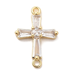 Настоящее золото 18K Латунные подвески из прозрачного кубического циркония, религиозные перекрестные ссылки, долговечный, стойки покрытие, без свинца и без кадмия, реальный 18 k позолоченный, 21.5x15x5 мм, отверстие : 1.4 мм