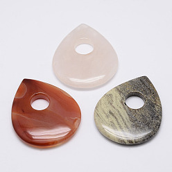 Mixed Stone Natural Gemstone Big Pendants, teardrop, 50x40.5x6.5mm, Hole: 11mm