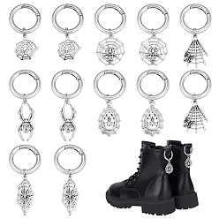 Античный Серебристый & Платиновый 12 шт. 6 стили тибетский стиль сплав подвески паутина и паук обувь, с пружинными кольцами ворот, старинное серебро и платина, 55~70 мм, 2 шт / стиль