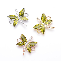 Mixed Color Brass Micro Pave Cubic Zirconia Links, with Enamel, Cadmium Free & Nickel Free & Lead Free, Dragonfly, Mixed Color, 14.5x14.5x2mm, Hole: 2mm