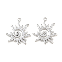 Stainless Steel Color 304 Stainless Steel Pendants, Spiral Sun Charms, Stainless Steel Color, 22.5x19.5x1.5mm, Hole: 2mm