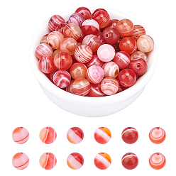 Light Coral Natural Striped Agate/Banded Agate Bead Strands, Dyed, Round, Light Coral, 8mm, Hole: 1mm, about 47~48pcs/strand, 15.55 inch, 2strands/box