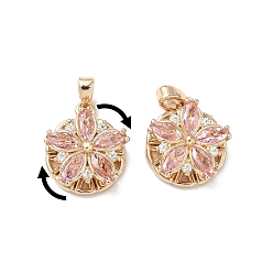 Настоящее золото 18K Вращающиеся подвески из латуни с микропаве и кубическим цирконием, долговечный, , реальный 18 k позолоченный, 16x13x7 мм, отверстие : 4x2.5 мм