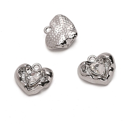 Сердце Стеклянные подвески, со сплавочной фурнитурой, платина, прозрачные, сердце, 14x16 мм