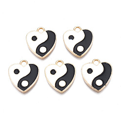 Черный Подвески из эмали и сплава, золотой свет, без кадмия и без свинца, сердце с Инь Ян, черные и белые, 15.5x13.5x1 мм, отверстие : 2 мм