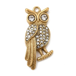 Золотой 304 из нержавеющей стали с горный хрусталь подвески, сова прелести, ионное покрытие (ip), золотые, 27x12x4.5 мм, отверстие : 1.5 мм
