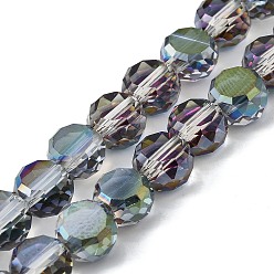 Зеленое Покрытие Стеклянные бусины с гальваническим покрытием , плоско-круглые, с половиным покрытием, граненые, зеленый покрытием, 8x5 мм, отверстие : 1.2 мм, около 54 шт / нитка, 15.51 дюйм (39.4 см)