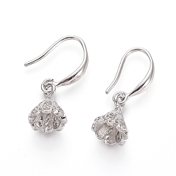 Platinum Brass Micro Pave Cubic Zirconia Earring Hooks, Ear Wire, For Half Drilled Beads, Long-Lasting Plated, Platinum, 27mm, 20 Gauge, Pin: 0.8mm, 18 Gauge, Pin: 1mm(For Half Drilled Beads)