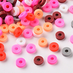 Deep Pink Handmade Polymer Clay Beads, Heishi Beads, for DIY Jewelry Crafts Supplies, Disc/Flat Round, Mixed Color, 4.5x1.5mm, Hole: 1.5mm, about 41000pcs/1000g