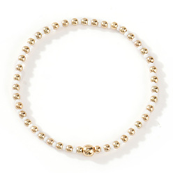 Белый Браслеты из стеклянных бусин и бусин CCB, составные браслеты для женщин, белые, 7-7/8 дюйм (20 см), внутренний диаметр: 6-1/2 дюйм (16.5 см)