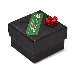 Черный Подарочные коробки из крафт-бумаги с искусственной розой снаружи для колец, квадратный, чёрные, 5.7x5.7x3.7 см