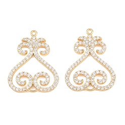 Real 18K Gold Plated Brass Micro Pave Clear Cubic Zirconia Connector Charms, Heart Links, Real 18K Gold Plated, 31.5x23.5x3mm, Hole: 1.5mm