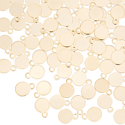 Золотой 100 шт. 304 подвески из нержавеющей стали, штамповка пустой метки, лазерная резка, плоско-круглые, золотые, 6.5x5x0.2 мм, отверстие : 1 мм